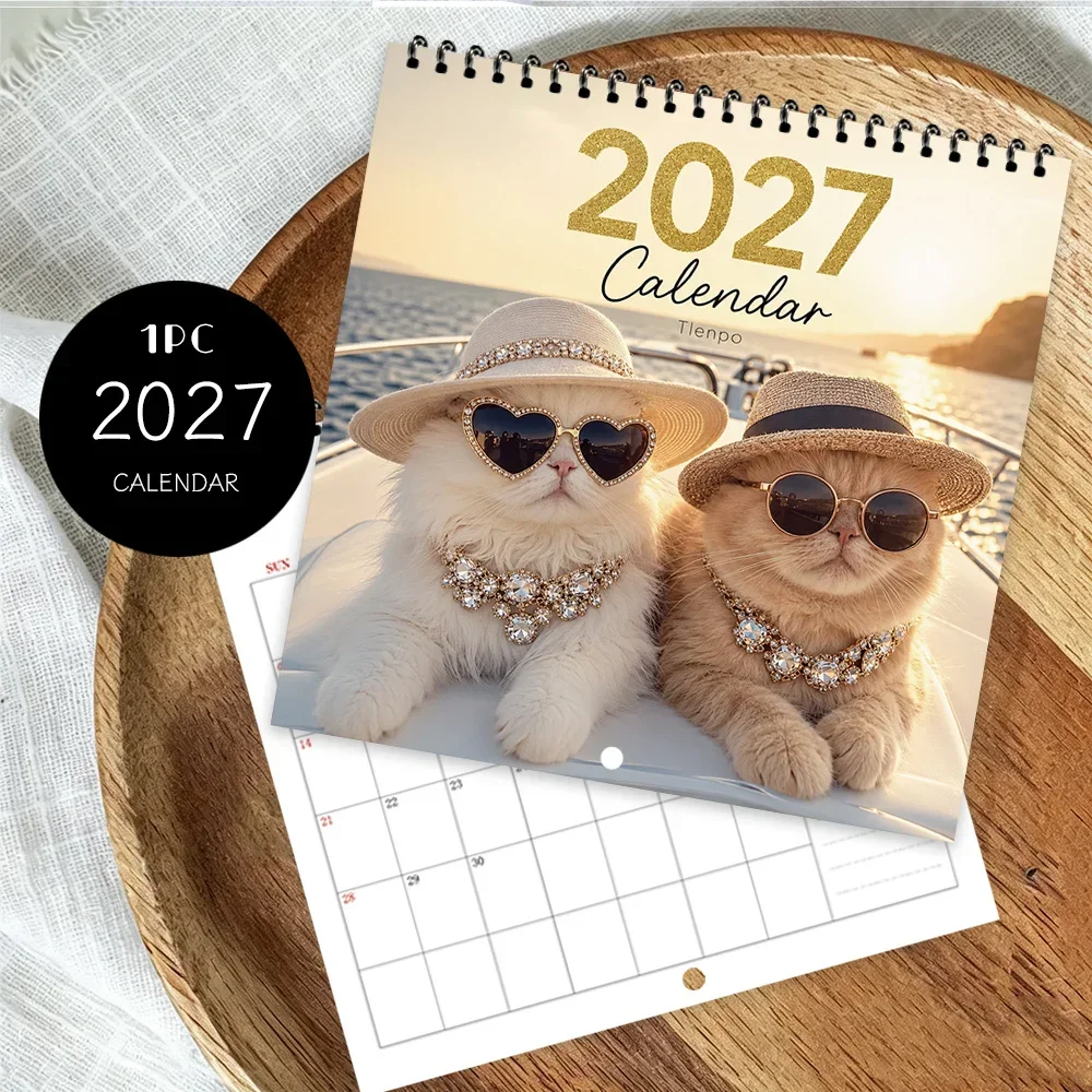 1pc 2027 Noble Costume Cat Wall Calendar, 12-Month Monthly Planner, Perfect Gift For Back-to-School Season, Christmas, New Year