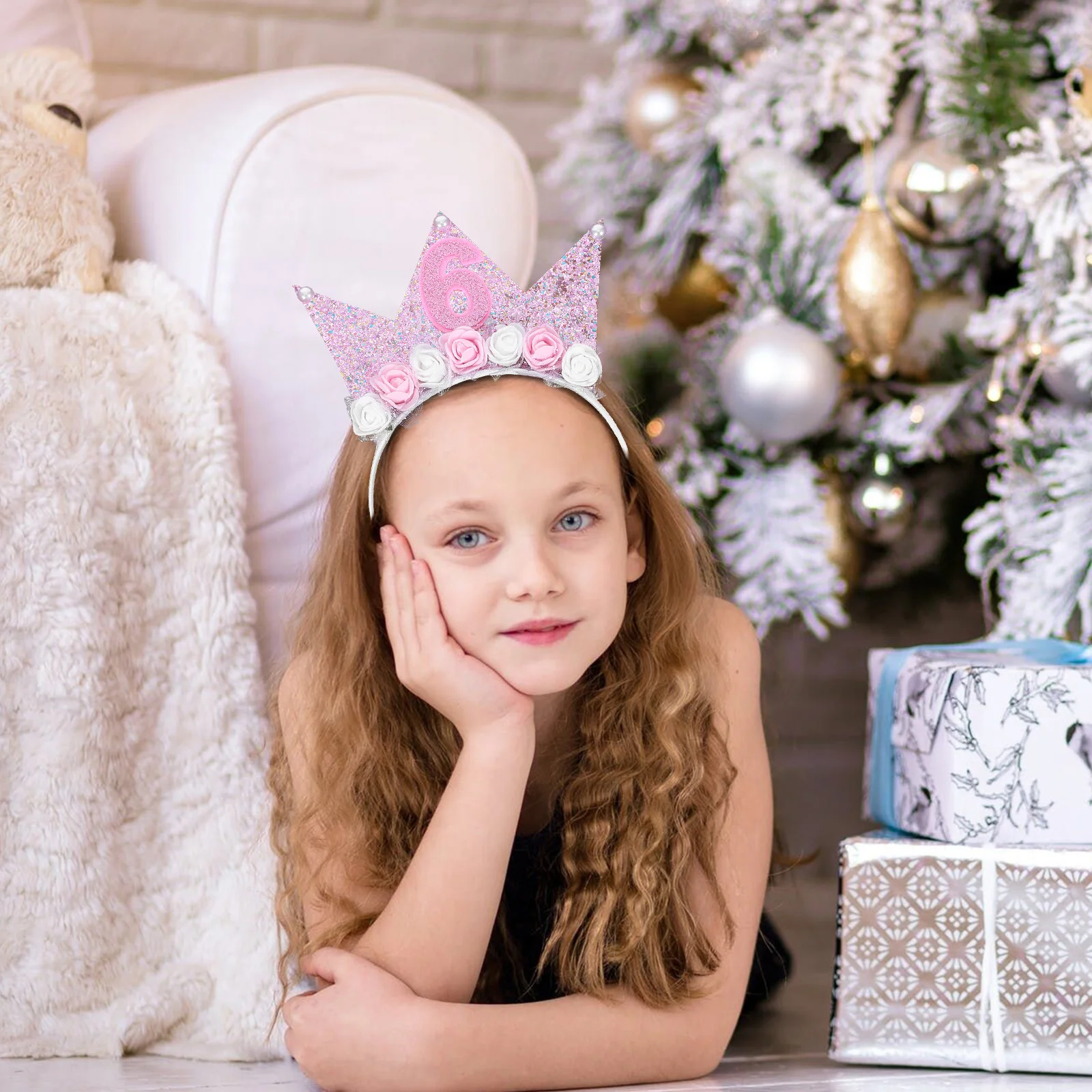 

Pink Princess Headband 6th Birthday Party Tiara Reusable Crown Hair Accessory for Little Girls Celebrations Pink Hair Band