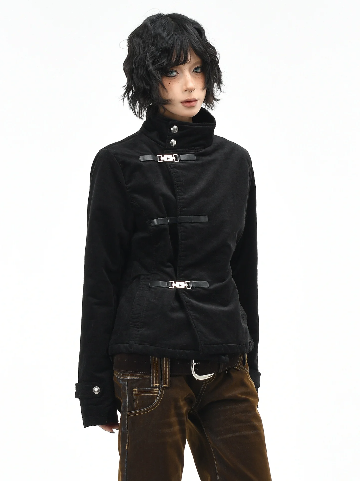 

OV Original Trendy Brand New Chinese Sle Metal Bule Design Cotton Jaet Women's Winter Slim Fit ort Warm Cotton Coat