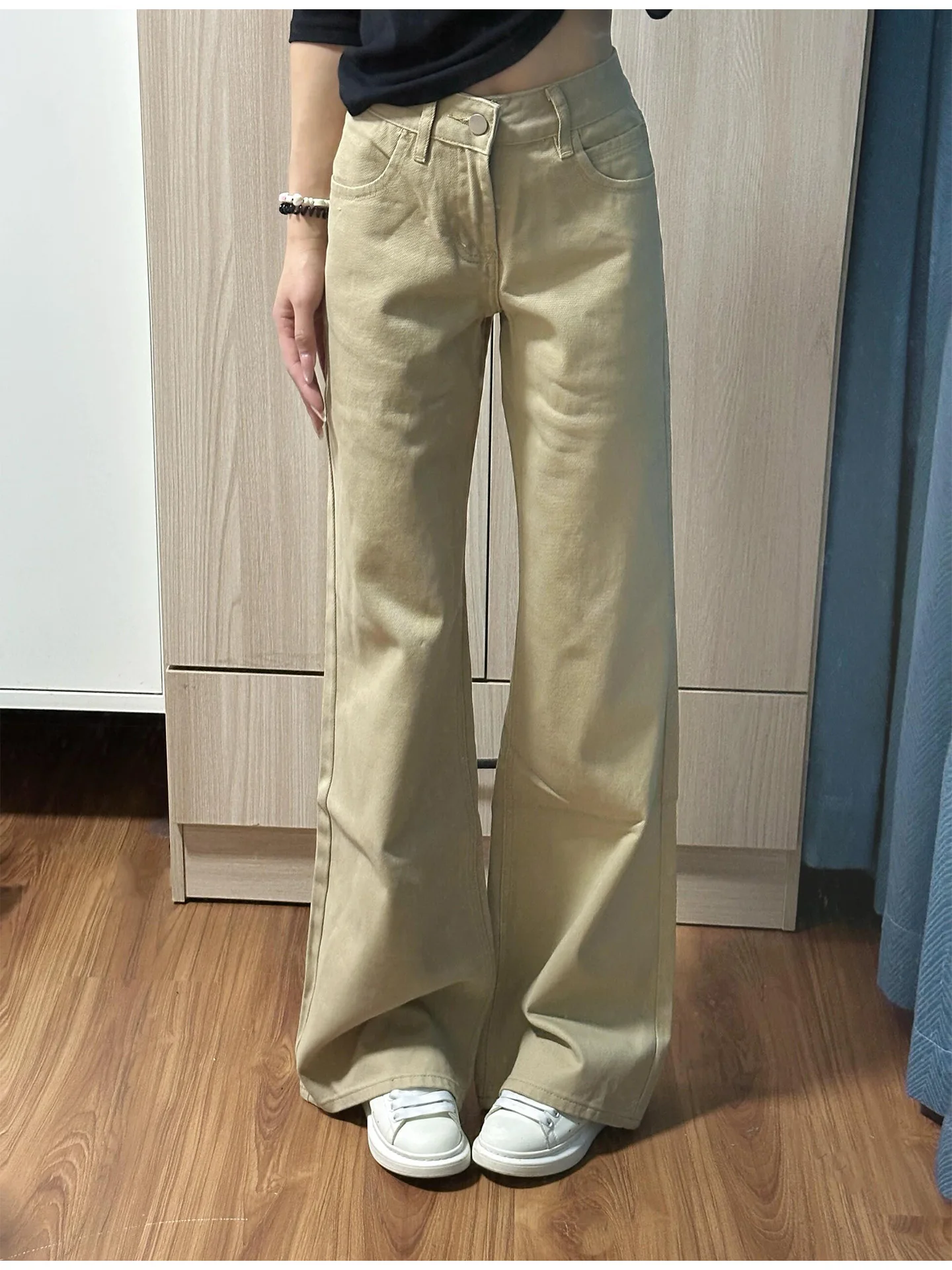 

American High Street Retro Khaki Women's Jeans Summer New Lazy Style Slimming Small Size Wide Leg High Waist Straight Leg Jeans