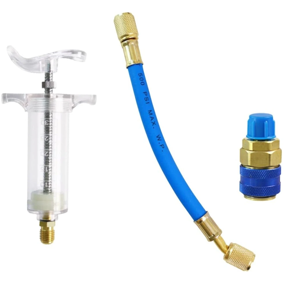 

AC Oil Dye Injector Kit 30ml/1 Oz Hand Push Compressor Oil Injector Refrigerant Tool with Quick Coupler, Manual Air Conditioner