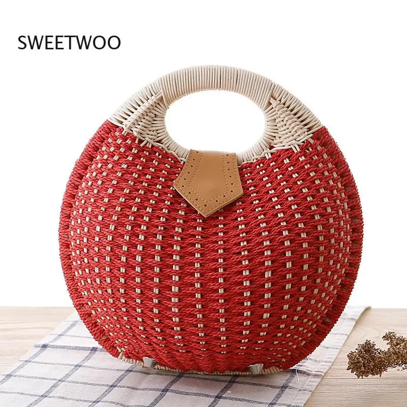 2023 Summer Shell Handbags Personality Cute Rattan Bag Casual Small Round Tote Woven Female Fashion Beach Bag For Holiday