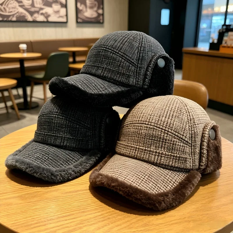 2027 Men's Autumn Winter Cotton Knit Beanie Warm Ear Cover High Stretch Cold Proof Cap