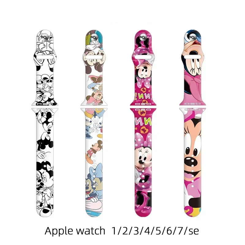 Disney Mickey Mouse Cartoon Strap for Apple Watch Band 42mm 44mm 38mm 40mm Silicone Watchband IWatch 3 5 6 4 7 SE Wristband Cute