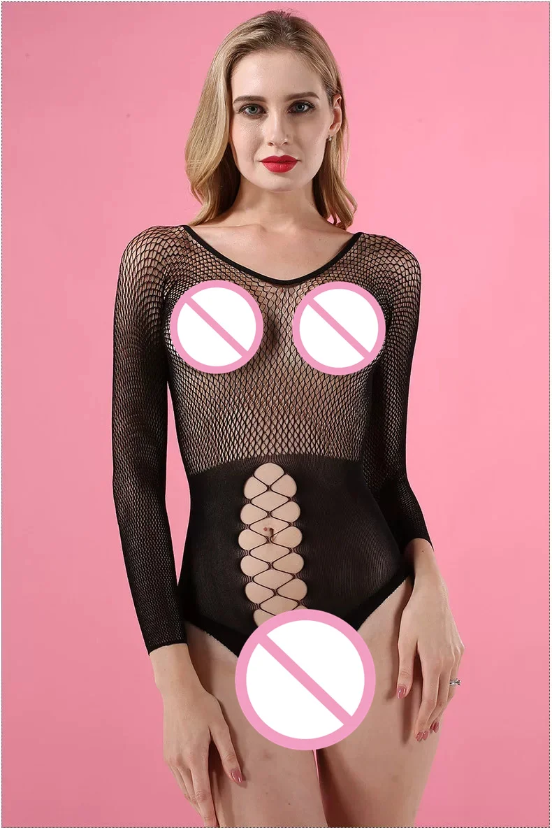 Sexy Black Fishnet Lingerie Bodysuit Women Transparent Catsuit Body Stockings For Sex Backless Teddies Nightwear Nightclub