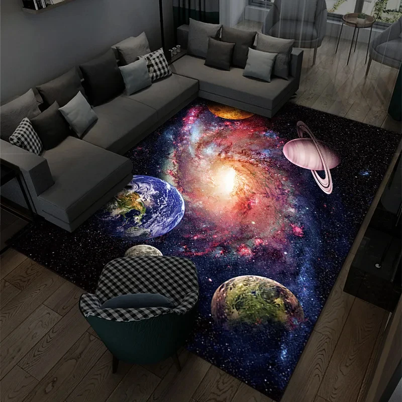 VIKAMA 3D Space Planet Rug, Immersive Illusion Carpet, Soft & Non-Slip Floor Mat for Living Room, Bedroom & Kids Room Decor