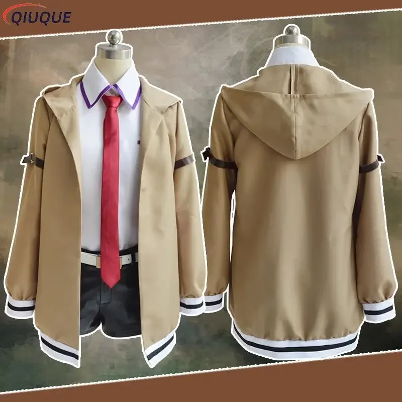 Disfraz de Anime japonés Steins Gate, uniforme de Kurisu Makise, conjunto completo de abrigo, camisa, corbata y falda, hecho a medida