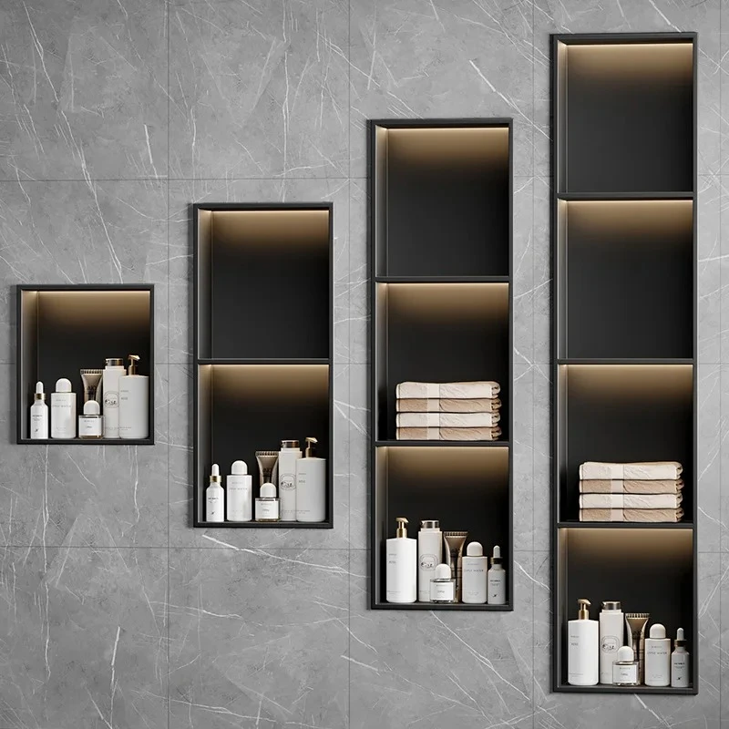 304 Stainless Steel Kitchen Furniture Cabinets TV Cabinet Metal Storage Shelf Partition Bathroom Niche Built-in Toilet Shelf