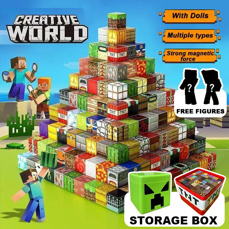 

Mine World Magnetic Building Blocks Magnet Bricks With Figures DIY Construction Set STEM Sensory Toy Gift For Kid Girl Boy Adult