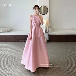 LISM Blush Pink Satin Simple Evening Dresses Sleeveless A-Line Prom Dresses For Korean Women 2024 Formal Wedding Party Gowns