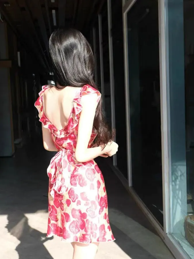 جزيرة بالي الصيف الأزهار طباعة ter Dr ort Beach Vaion تنورة عالية الخصر ألف خط ثوب البوليستر النسيج لا Sve