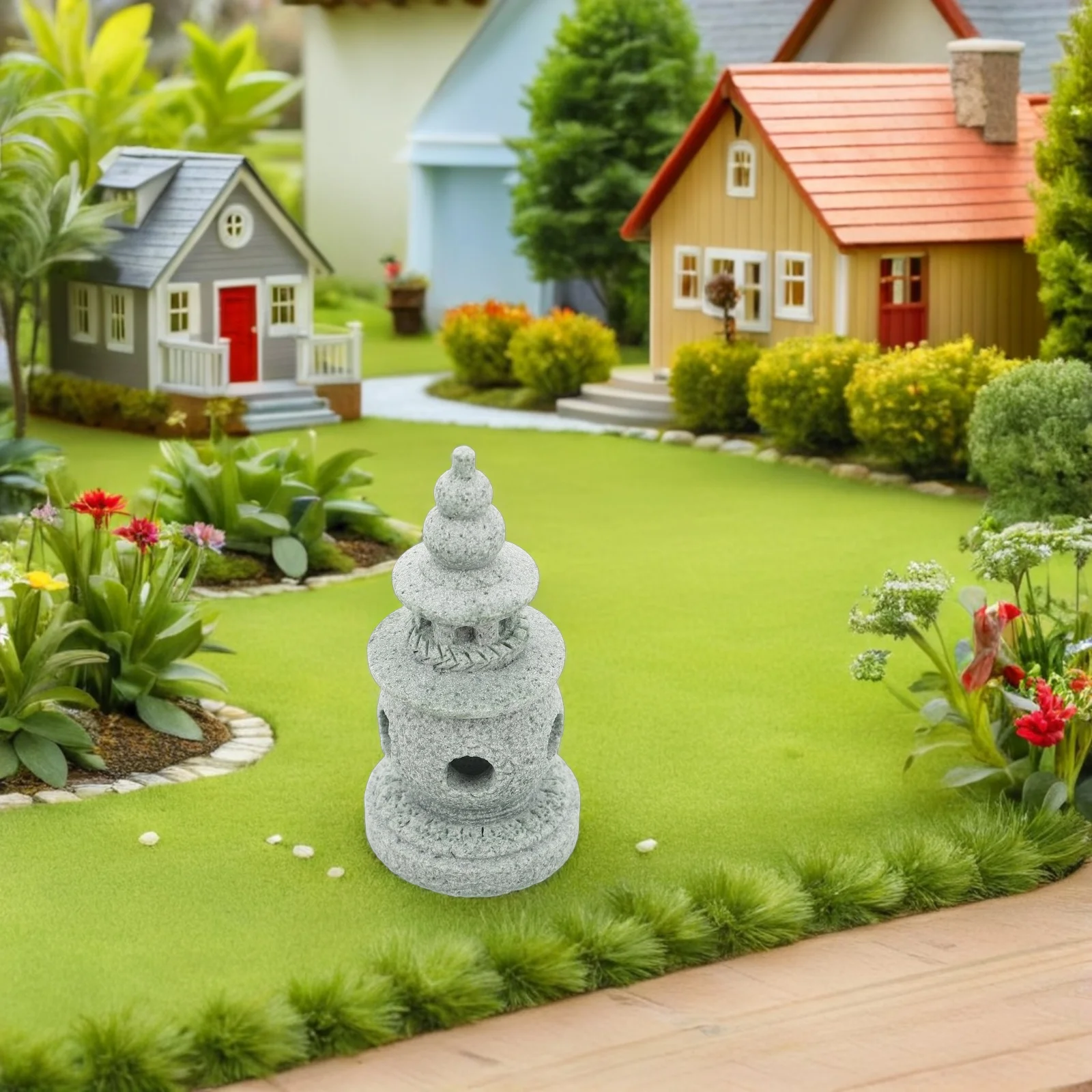 

National Style Ornaments Asian Garden Statues Simulation Small Decorations for Aquarium Fish Tank Dark Green