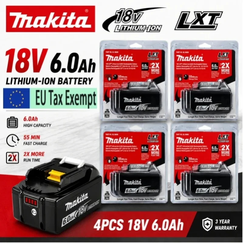 Ersatz-18V-Lithium-Ionen-Akku mit LED-Anzeige, kompatibel mit Makita 18V LXT BL1850B BL1860B BL1840B BL1830B BL1820 BL1815 kabellosen Elektrowerkzeugen.