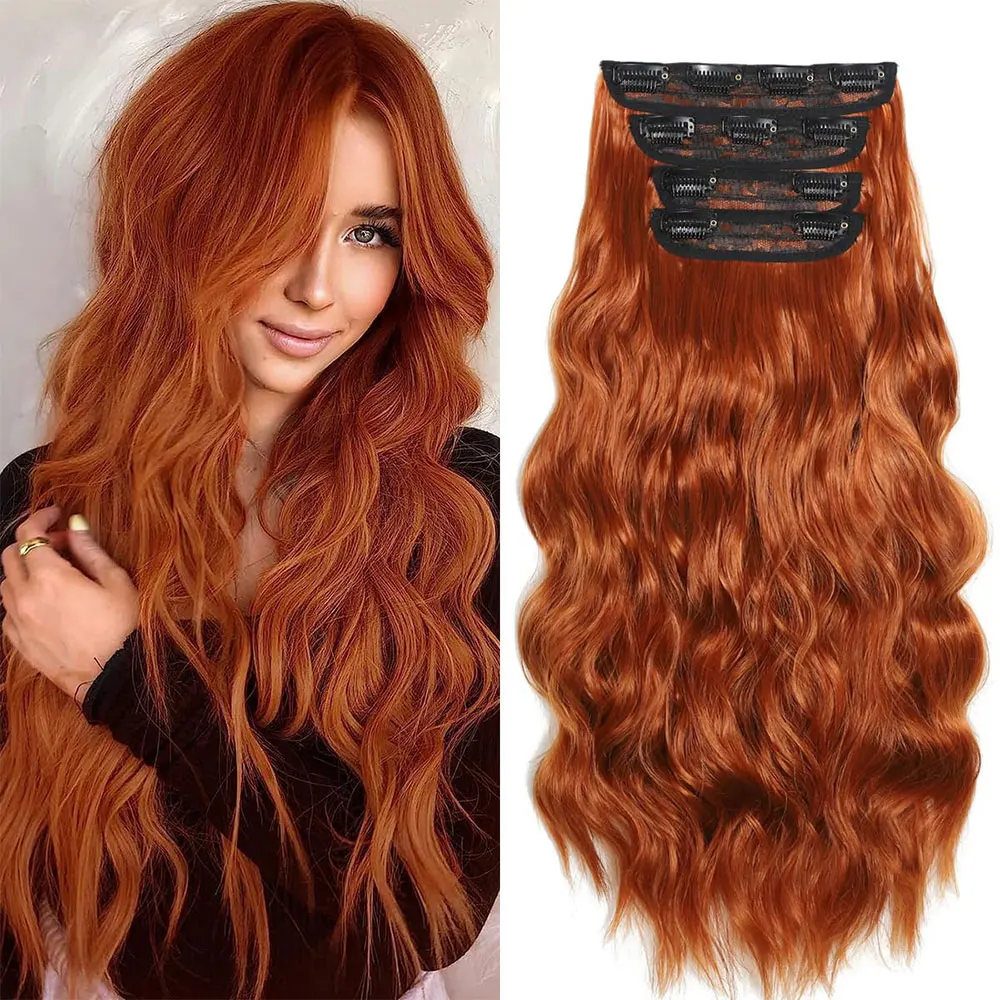 

Медные красные длинные волнистые накладные пряди для волос, 20 дюймов, 4 шт., двойной шов, синтетические, для полной прически, для женщин, для вечеринок и косплея