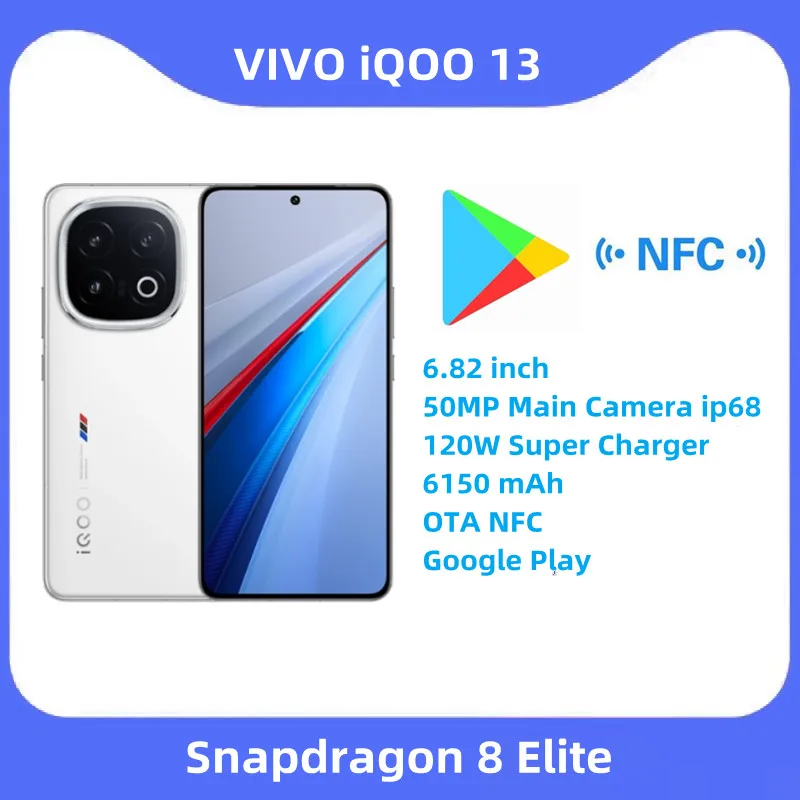 .Original ViVO iQOO 13  Snapdragon 8 Elite 6.82 inch 50MP Main Camera ip68 120W Super Charger 6150 mAh OTA NFC Google Play