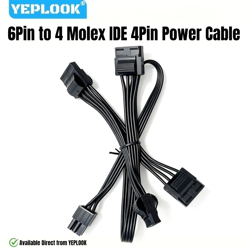 

6Pin to 4x Molex IDE 4Pin Straight, PATA PERIPHERAL Power Cable for Corsair AX1600i, AX1000, AX850 Titanium Type 4 Modular Power