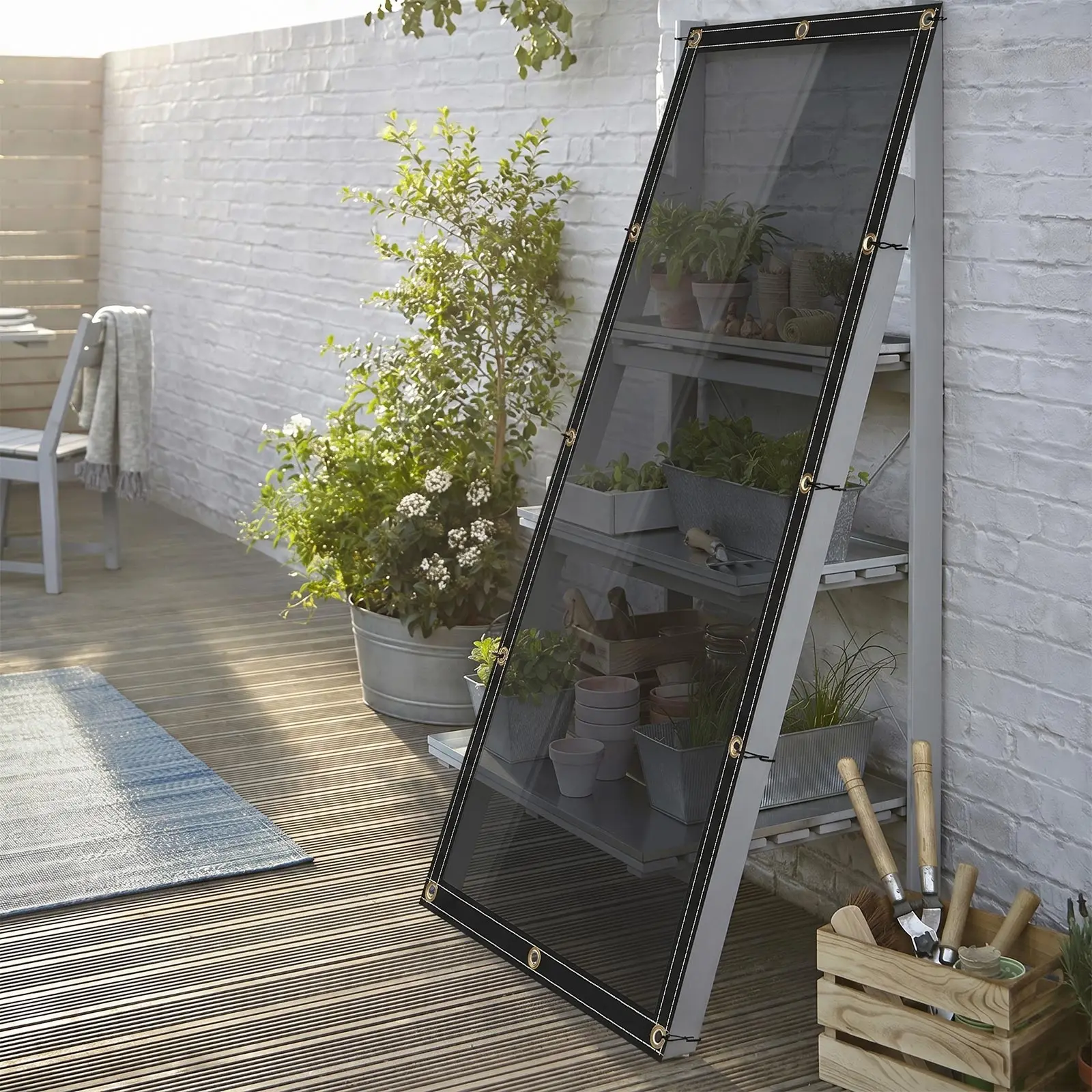 2-teilige durchscheinende Plane, robuste PVC-Plane, Regenplane mit Messingösen für Garten, Gewächshaus, Pflanzenabdeckung, Balkon, Terrasse – Detail 5