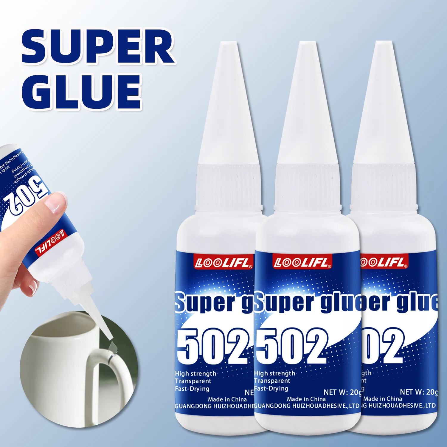 

Клей LOOLIFL20G 502, цианоакрилатный, моментальный, быстросохнущий, сильная адгезия для металла, дерева, пластика, резины, стекла, кожи, 1-5 шт.