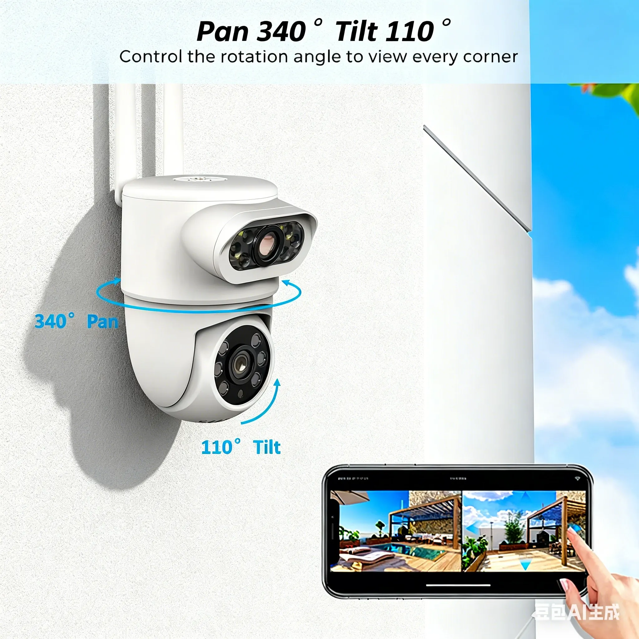 Tuya 5K 10MP Outdoor Security Camera, Dual Lens PTZ Auto Tracking, WiFi 24/7 Record, Works with Alexa Google Assistant
