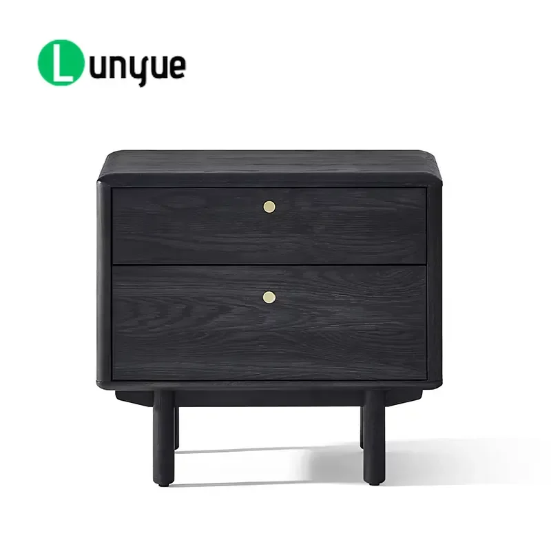 Black Oak Bedside Table Modern Vintage Solid Wood Nightstand with Storage Multipurpose Bedroom Locker for Home