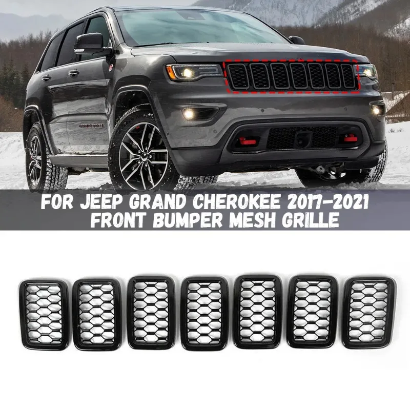 

7 шт. для Jeep Grand Cherokee 2017 2018 2019 2020 2021 автомобильная передняя решетка сотовая сетка гоночная передняя решетка вставки накладка