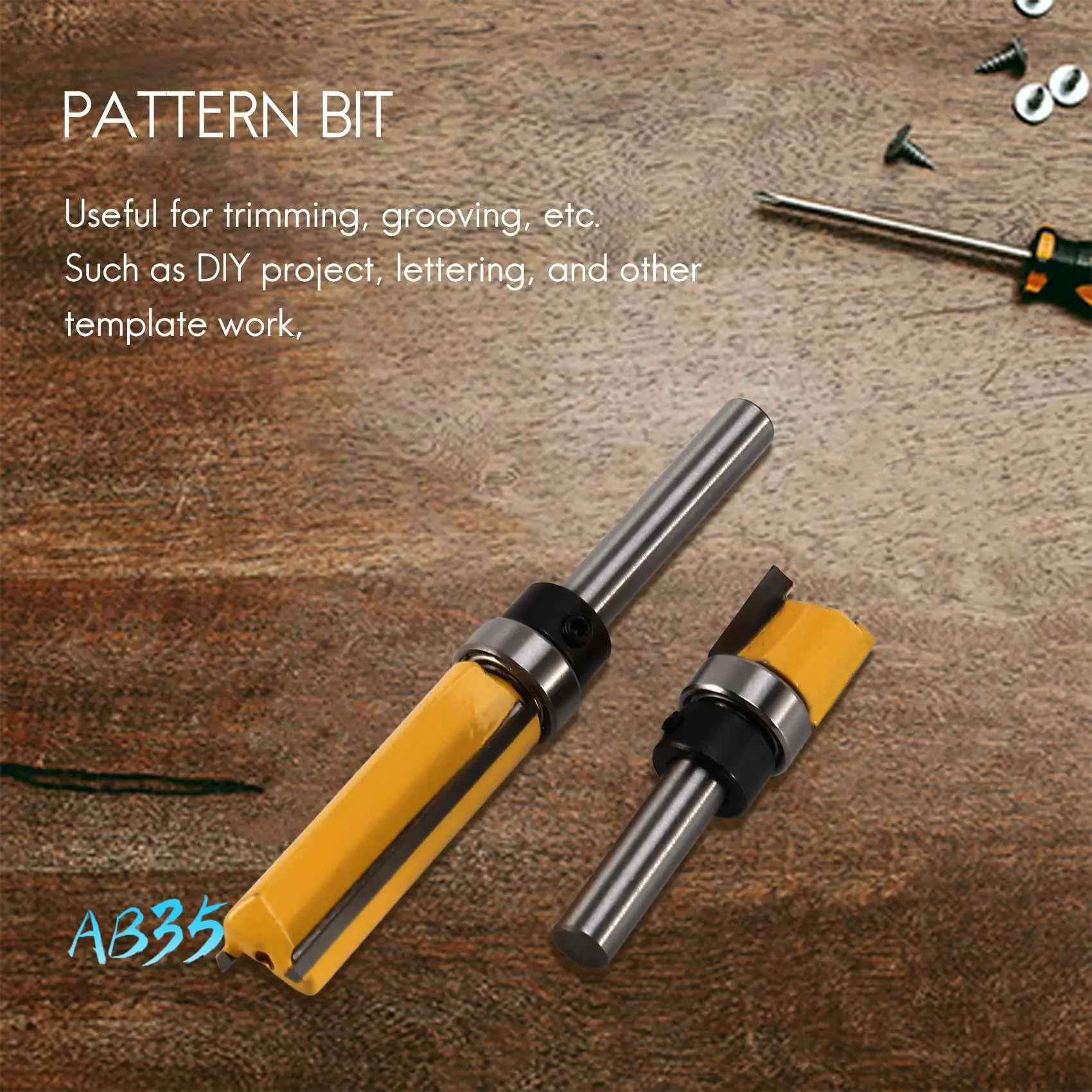 

AB35-4Pcs Flush Trim Router Bits Top Bearing Router Bit 1/4 Inch Shank Straight Pattern Template Router Bit Wood Milling Cutter
