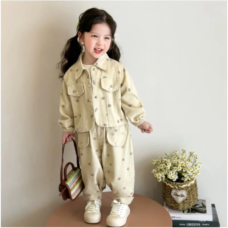 

2025 new spring autumn Girls Kids Leopard pattern suit Coat+trousers pants sets comfortable cute baby Clothes Children Clothing