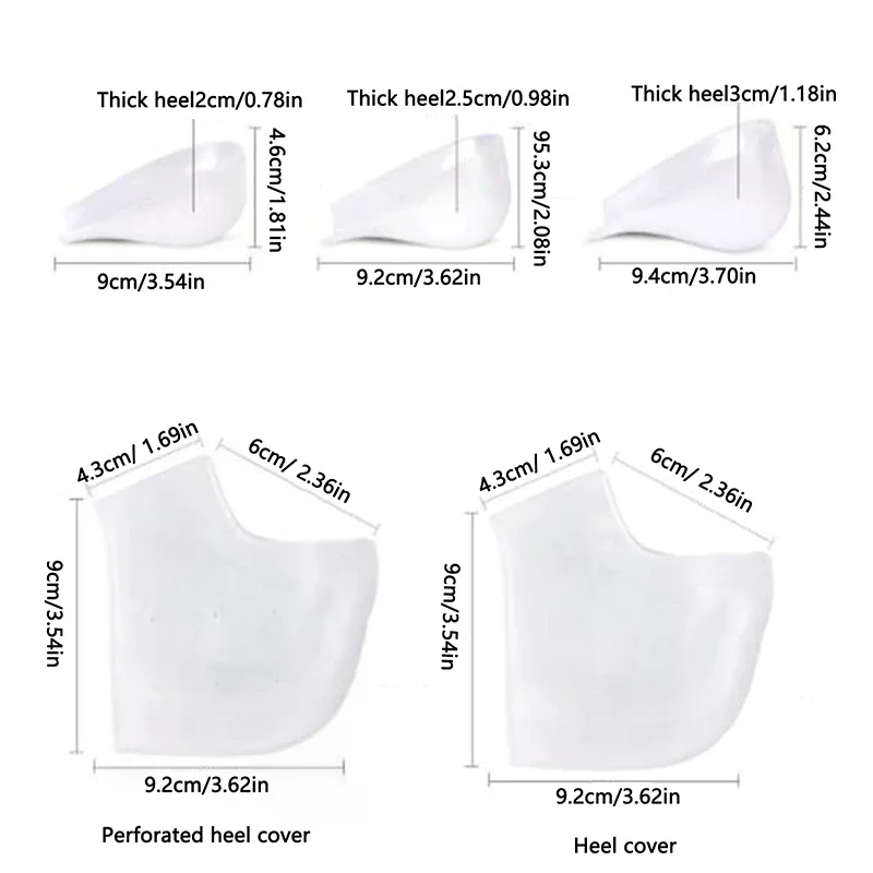 Calcetines invisibles de silicona con aumento de altura de 2-3CM, almohadillas de Gel para el talón, soporte ortopédico para el arco, plantillas para el talón, almohadilla para masaje de pies