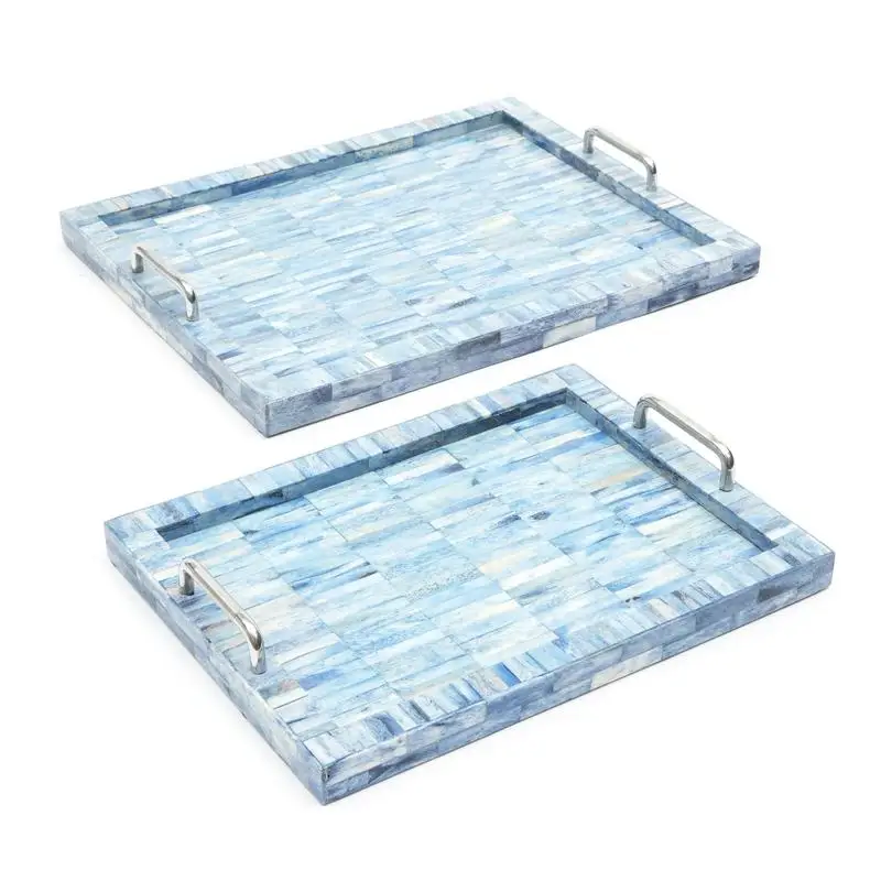 

Checkered Bone & Resin Tray Set with Handle - 2 Pieces