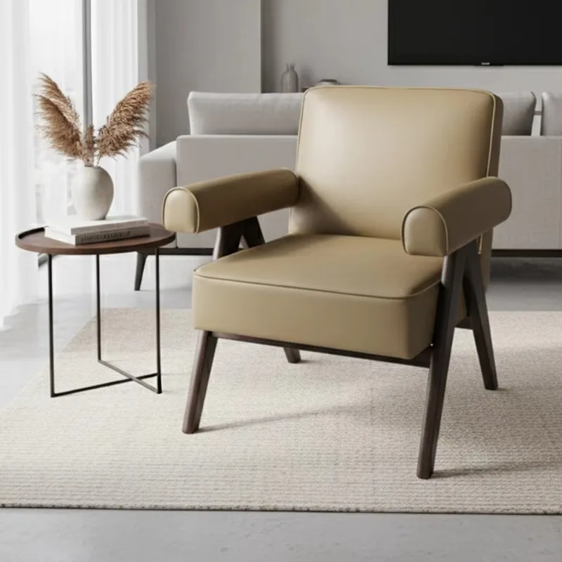 

Comfortable leather fabric sofa chair, Nordic modern living room armchair, bedroom hotel cafe furniture set