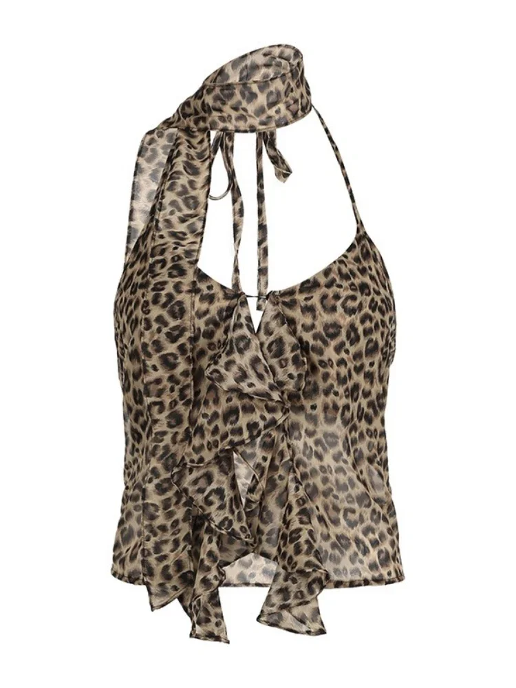 الصيف Y2k الجمالية مثير ليوبارد تانك القمم الشارع الشهير غير النظامية تكدرت المرأة بروتيل خمر الرسن ضمادة سليم صالح الدبابات