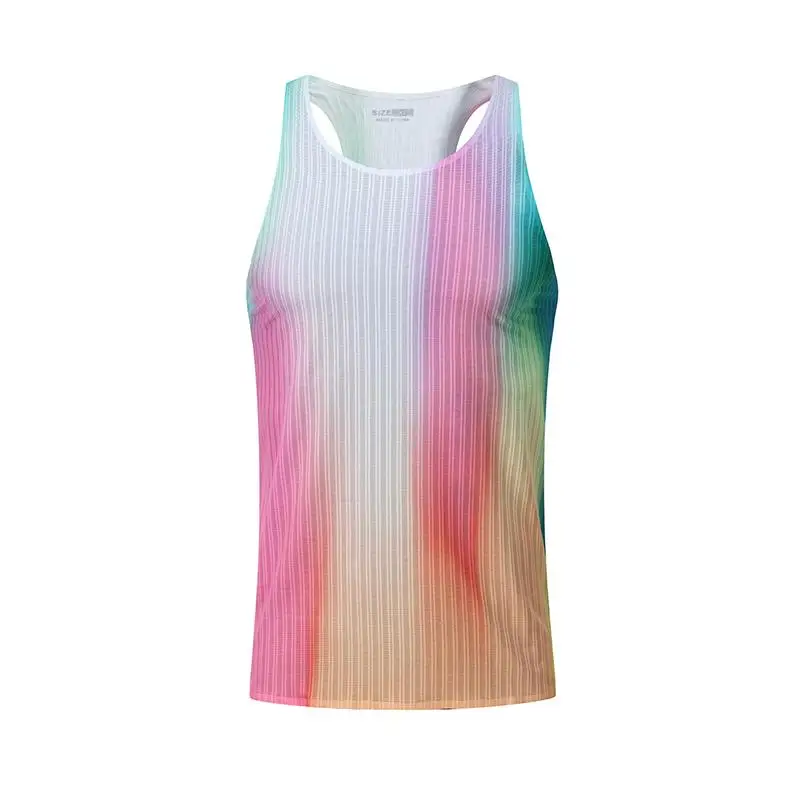 

Men's Colorful Sports Tank Top Summer Outdoor Running Gym Fitness Sleeveless Vest Marathon Professional Quick Dry O-Neck Clothes