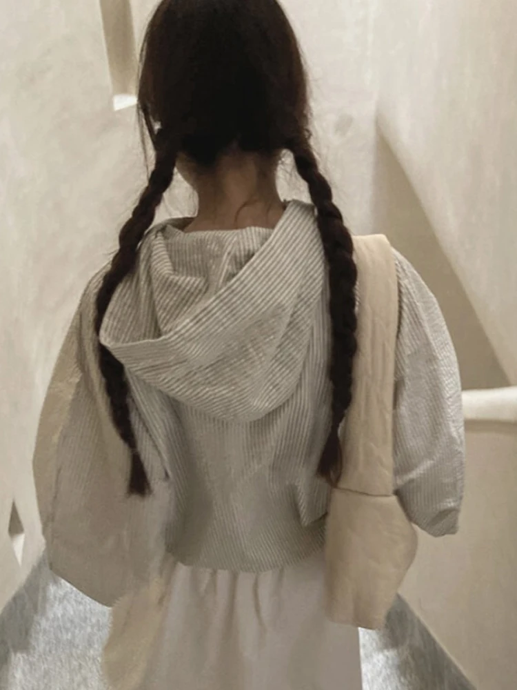 Dames Zonwering Jaet Loose Fit Gestreept Dstring Rits Open Vest Top Koreaanse Sle 2024 Nieuwe collectie