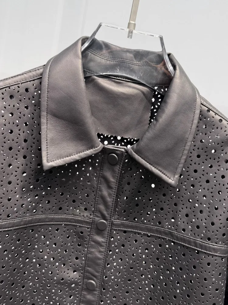 Neue Designer Frauen Aushöhlen Schaffell Echtes Leder Jacke Lose Fit Einreiher High Street Outwear Mantel Vintage Jacke