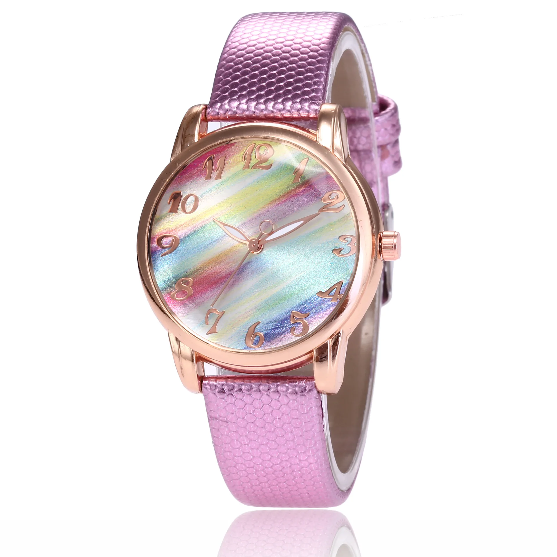 Frauen Mode Regenbogen Zucker Shi Ying Damen Armbanduhr lässig Mode Farbe Leder Uhr Studenten tragen Uhren Reloj Para Mujer