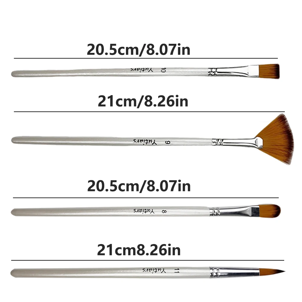 Yutiars 12-teiliges Fächerpinsel-Set mit weißem Griff, leicht zu reinigende Nylonhaar-Pinsel für Kunst-Anfänger, Mal- und Zeichenwerkzeuge – Detail 6