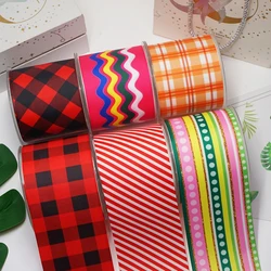 DIY Cartoon Stripe And Grid Printed Grosgrain Ribbon For Craft Supplies Sewing Accessories 5 Yards. 58531