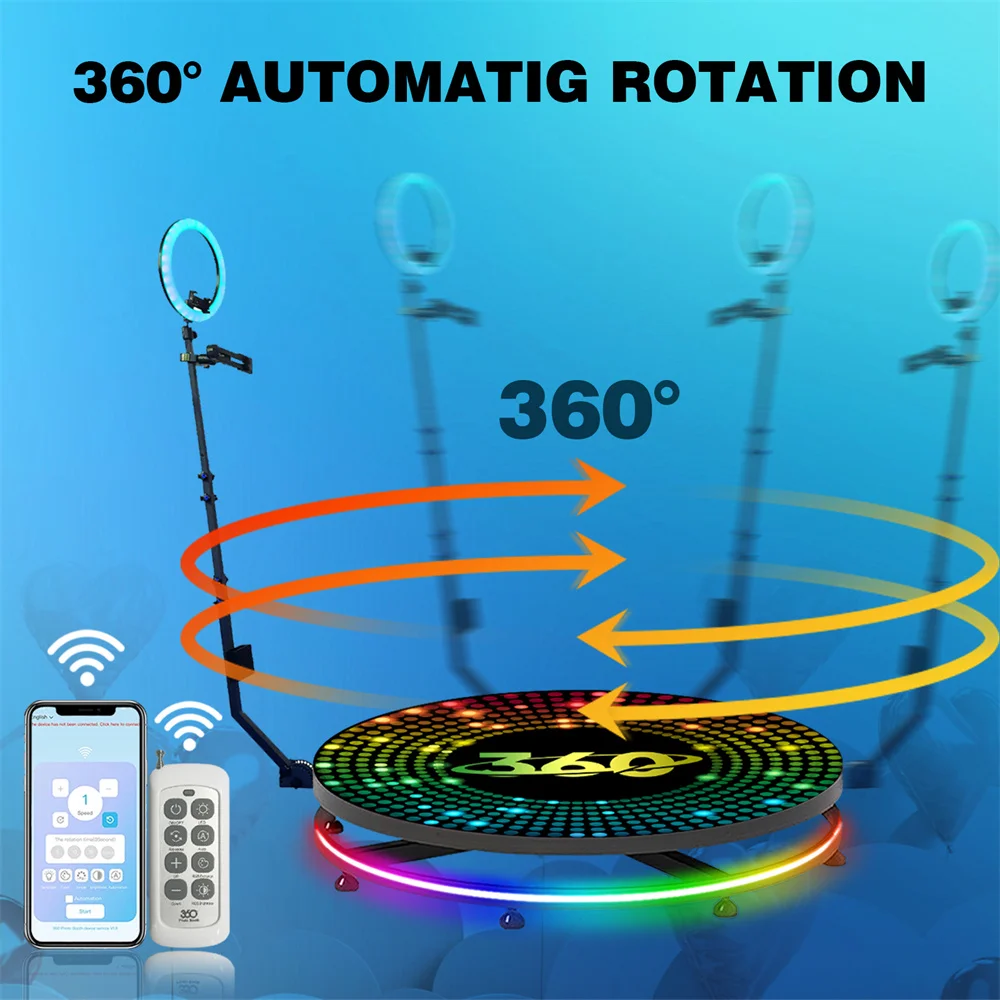 360 Photo Booth Machine 68-115cm with RGB Ring Light, Free Logo, 360 Video Photo Booth for 1-5 People with Flight Case