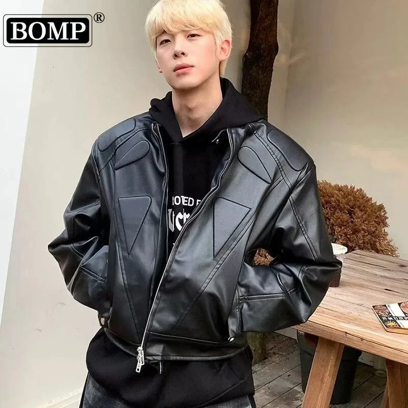 [BOMP] Autumn Small Niche Structural Design, High-end Jacket, Men's Autumn Loose Explosive Street Shoulder Padded Leather