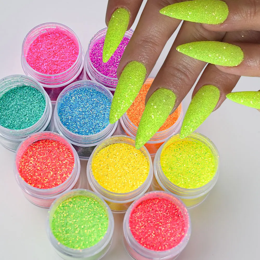 4g * 10 sztuk uroczy neonowy fosforowy cukier puder do paznokci efekt fluorescencyjny tęczowy chromowany pigment do akrylowych cieni do powiek makijaż NailArt