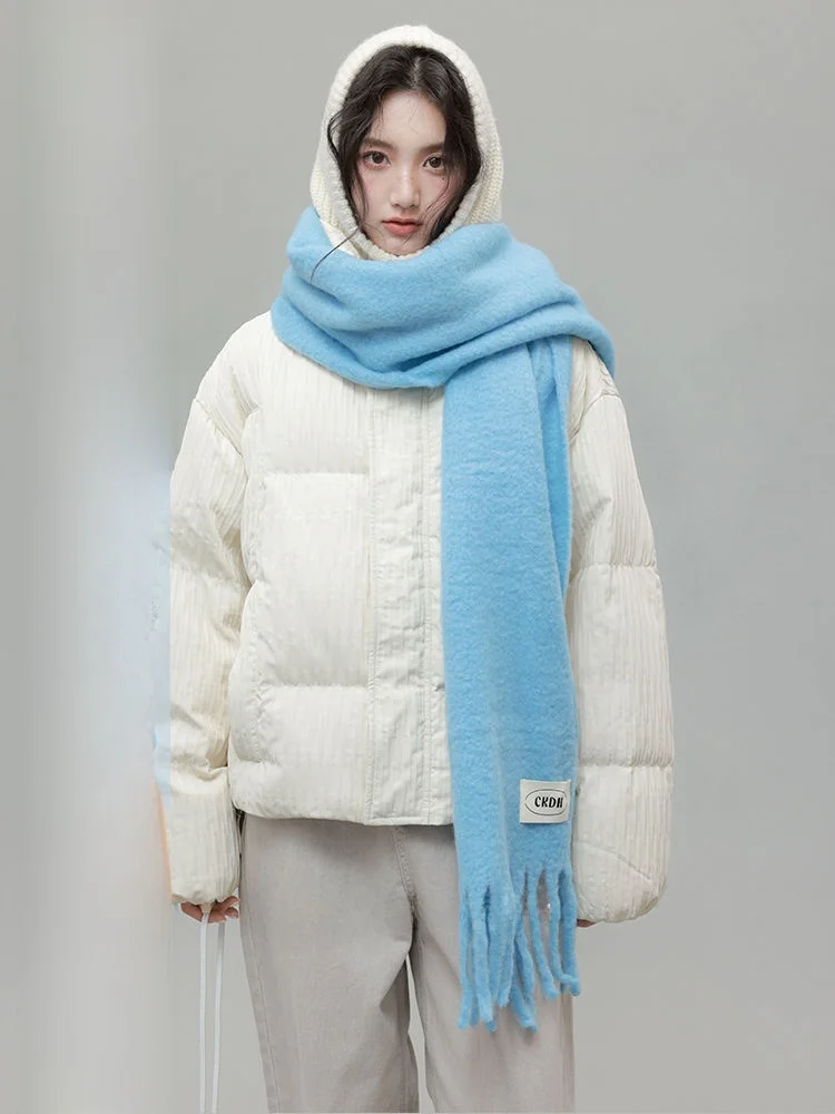 

CHACHASTU Thickened 90 down White High Collar Women's Short Bread Style Jacket Zipper Closure Long Sleeve Pure Color Commute ...