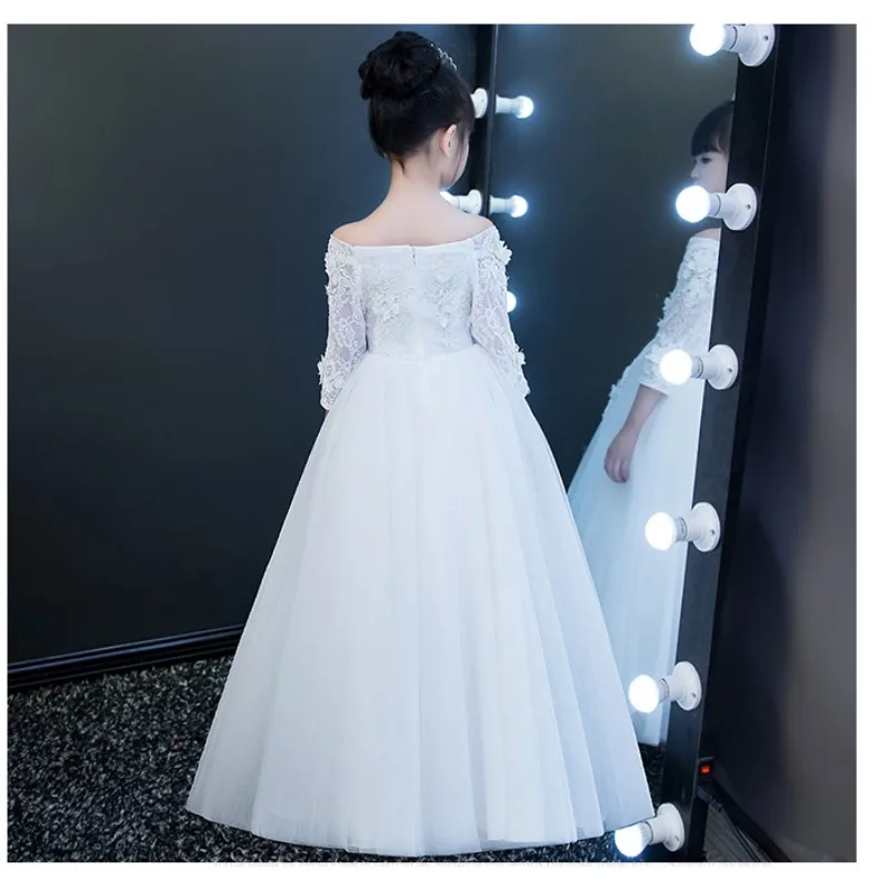 Glizt Girls Shoulderless Wedding Dresses Appliques Party Tulle Princess Birthday Dress First Communion Gown Flower Girl Dress