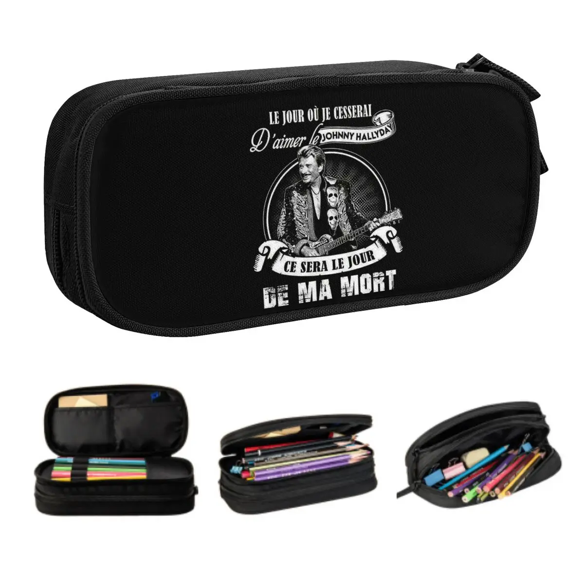 Custom Cute Johnny Hallyday French Singer Pencil Cases for Big Capacity Heavy Metal Rock Pencil Pouch School Accessories