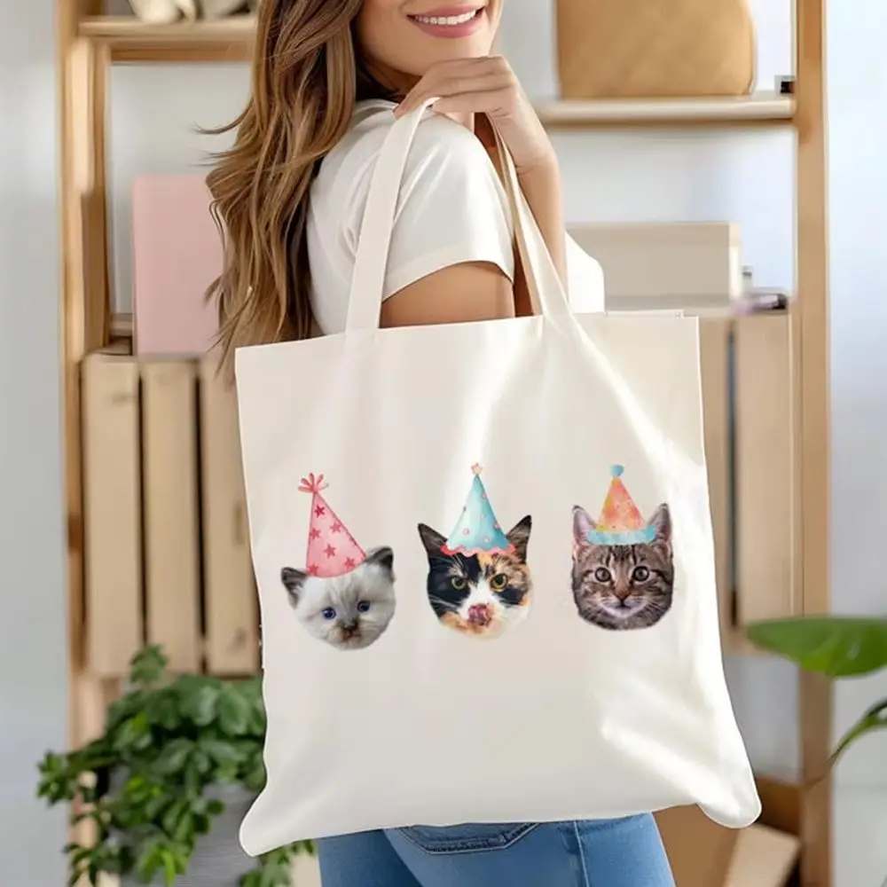 Fresh Pet Canvas Tote Bag Custom Cat Dog Graphic Foldable Multifunctional For Pet Parents Beach Picnic Short Trip Storage Gift