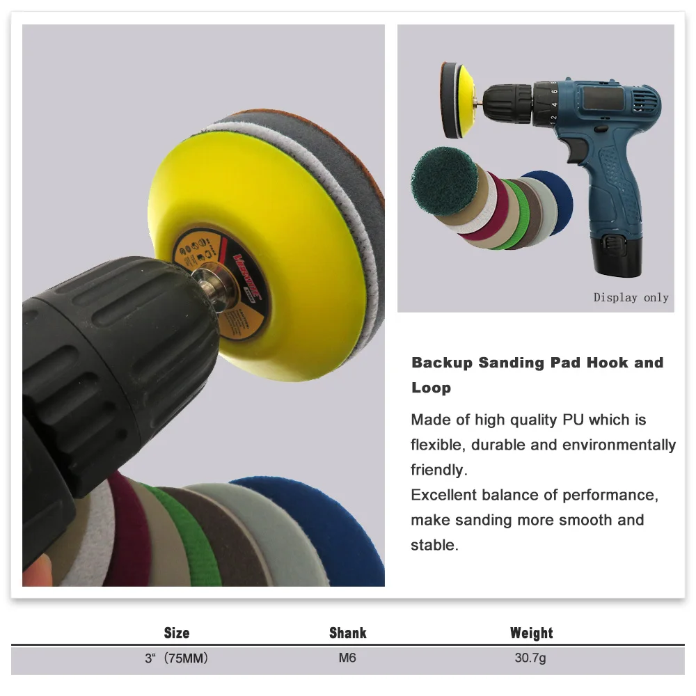 3นิ้ว (75มม.) hook And Loop Sanding Pad 6Mm Dia Shank เจาะ Backing แผ่นโรตารี่เครื่องมือสำหรับ Grinders Polishers