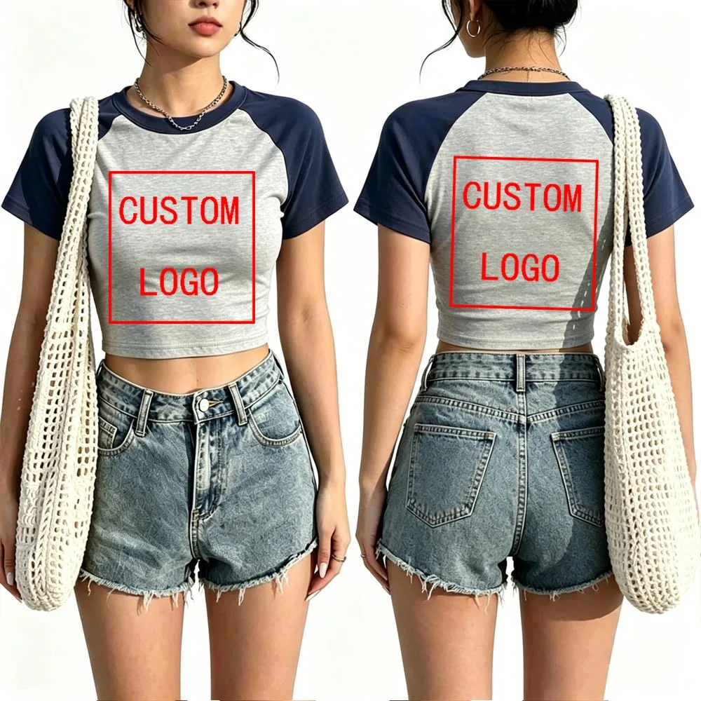 Camisetas Personalizadas con Logotipo de tu Marca, Tops Cortos para Mujer, Moda Femenina, Cuello Redondo, Manga Corta, Regalos Personalizados