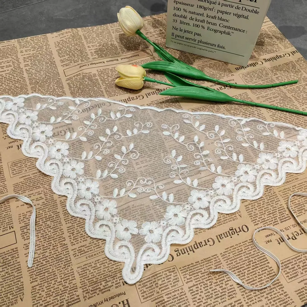 

Embroidered Lace Triangle Headscarf White Hollow-out Hair Scarf Wraps Woven Floral Pastoral Style Hair Bandana for Women Girls