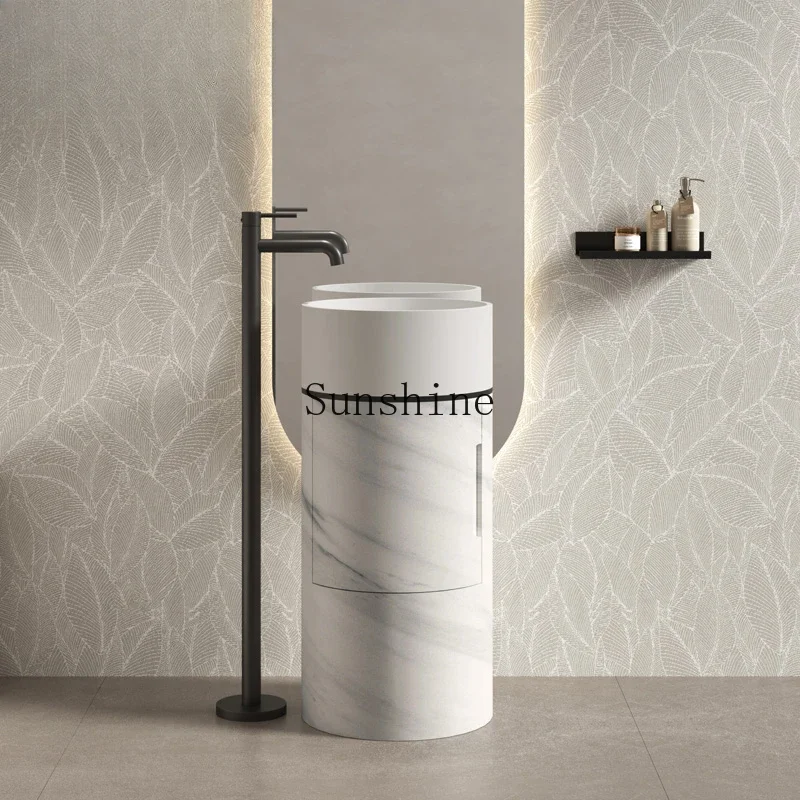 Integrated floor-to-ceiling marble sink circular storage column basin