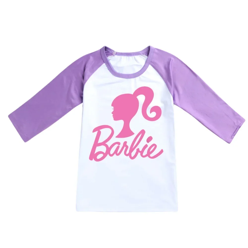 MINISO Barbie The Movie Peripheral Two-dimensional Children's Kawaii Three-quarter Sleeve T-shirt Is The Best Birthday Gift