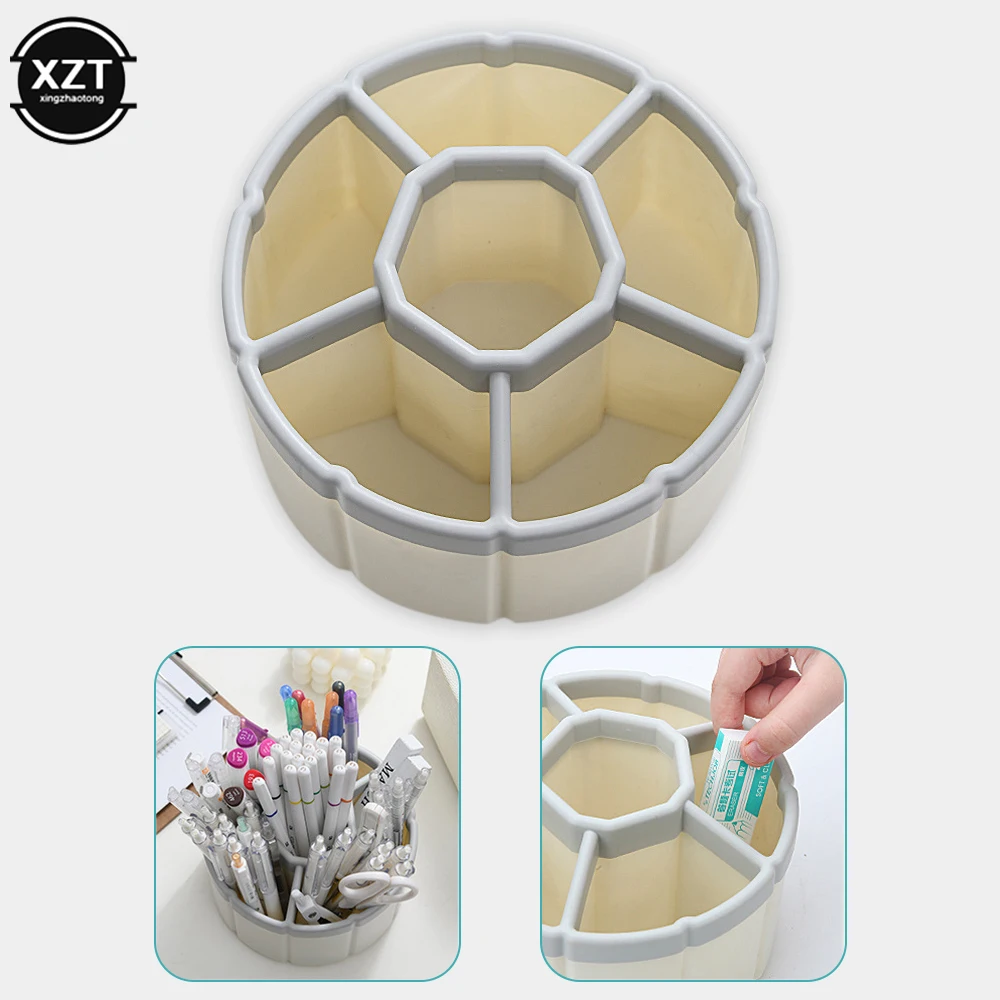 360 ° Pemegang Pena Putar Kapasitas Besar Kotak Penyimpanan Pensil Lucu Organizer Desktop Alat Tulis Kantor Sekolah